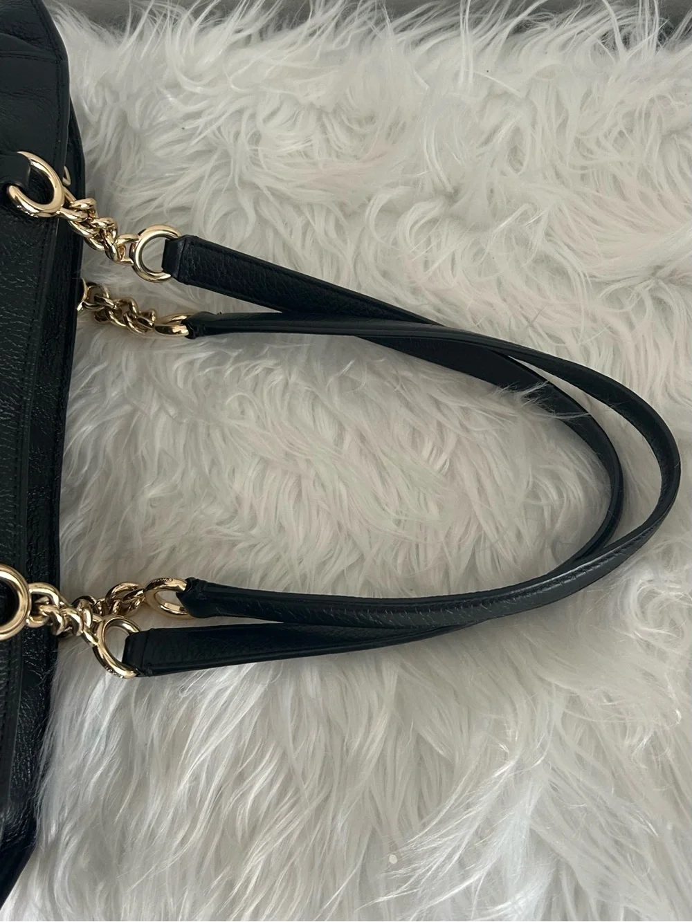 Coach Black Pebbled Leather Tote Bag Gold Chain Shoulder Purse